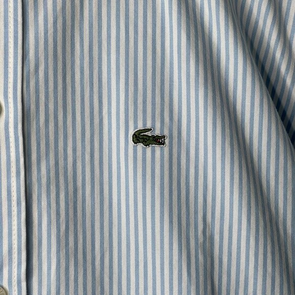 NWT Lacoste Kids' White Blue Striped Print Oxford Cotton Shirt Size 14 Years - Picture 3 of 8